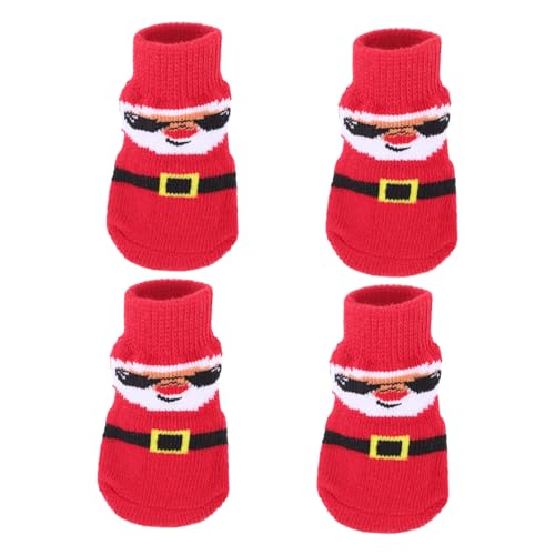 WOONEKY 4 Stück Haustier Socken Weihnachtshundekostüm Urlaub Hund Geschenk Waschbarer Pfotenschutz Weihnachtsstrümpfe Hund Welpensocken Ältere Polyester Socken Für Tischbeine Warm Halten von WOONEKY