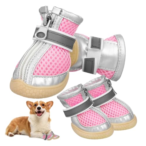 WOONEKY 4 Stück Kleine Hundesandalen Mesh-Sandalen Für Welpen Welpensocke Hundeschuhe Kleine Hunde Hundeschuhe Für Kleine Hunde Atmungsaktive Hundeschuhe Hundebekleidung Oxford-Boden Rosa von WOONEKY