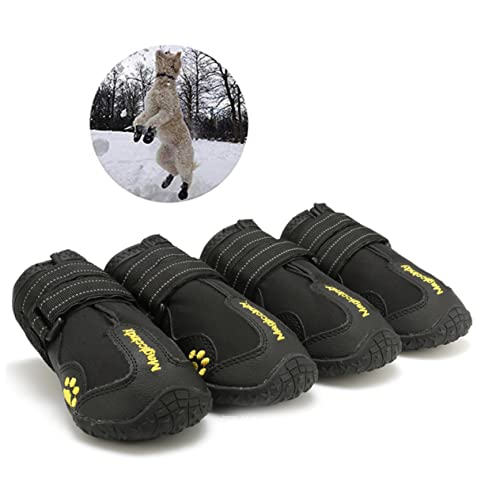 WOONEKY 4 Stück Winter Haustier Hundeschuhe Lässige Anti Rutsch Schneestiefel Für Hunde Warme Und wasserdichte Hundepfotenstiefel Größe 8 Farbe Schwarz Ideal Für Kalte Witterung von WOONEKY