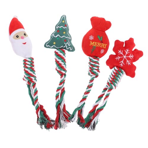 WOONEKY 4Pcs Hundetraining Kaut Kauen Molare Zähne Reinigung Baumwollseile Knoten Weihnachtserie Plüschspielzeug Welpe Accessoire Hundespielzeug Interessanter Hund Kauen Spielzeug von WOONEKY