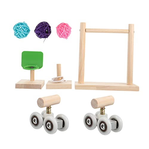 WOONEKY Vogel Papagei Spielzeug Set 8 stücke Mini Basketball Spielzeug Rattan Holz Ständer für Haustier Papagei Spielen von WOONEKY