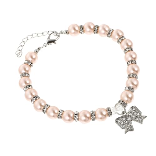 WOONEKY Halskette katzenhalsband katzenhalsbänder kleines Welpenhalsband Hund perlenkette Schmuck für Hunde Haustier Nachahmung Perlenhalsband Katze Hochzeitskragen Metall Rosa von WOONEKY