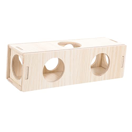 WOONEKY Hamster-Tunnel-Spielzeug Hamsterhöhlenversteck Röhre Zum Verstecken Kleiner Tiere Kleintierversteck Versteckhütte Mit Mehreren Räumen Kaninchenburg Holz Hölzern Igel Goldener Bär von WOONEKY