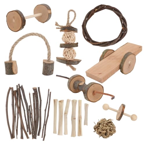 WOONEKY 10-teiliges Hamsterspielzeug-Set aus Holz Naturholz Tier-Stress-Kauspielzeug zum Zermahlen der Backenzähne von Haustieren Haustiere von WOONEKY