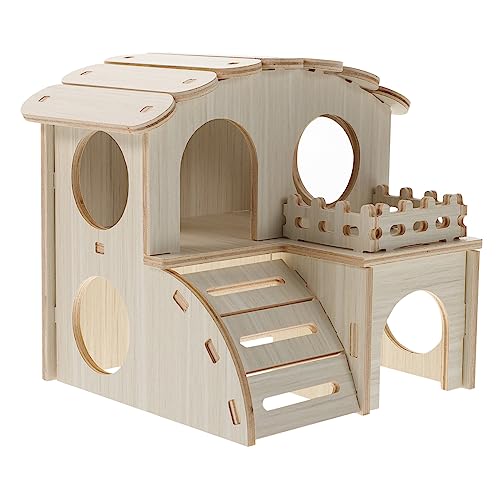 WOONEKY Gemütliches Hamsterhaus aus Holz Haustierkäfig Hängematte Nest im Holzdesign für den ganzjährigen Gebrauch von WOONEKY