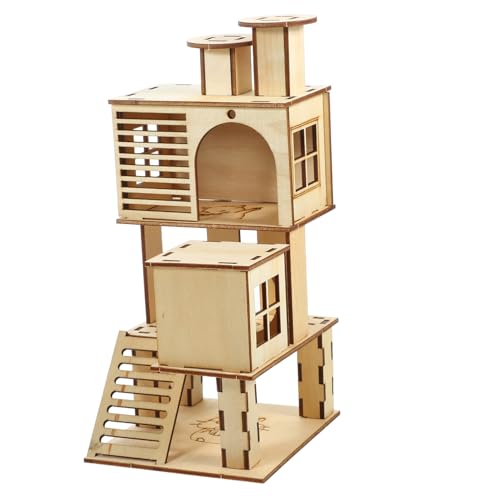 WOONEKY Hamstervilla Hamster Spielzeug hamsterspielzeug Kleintier Holzspielzeug Hamster cage Hamsterrohr Haustierspielplatz Spielzeuge Leiterhaus für Haustiere haustiervilla hölzern von WOONEKY