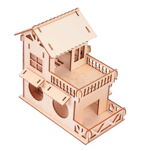 WOONEKY Hamstervilla hamsterhaus Hamster Spielzeug Kleintier Versteck nagerhaus Einstreu für Hamsterkäfige Übungsspielzeug für Ratten Spielzeuge Hamster Holzhaus Hamster Holzhütte hölzern von WOONEKY