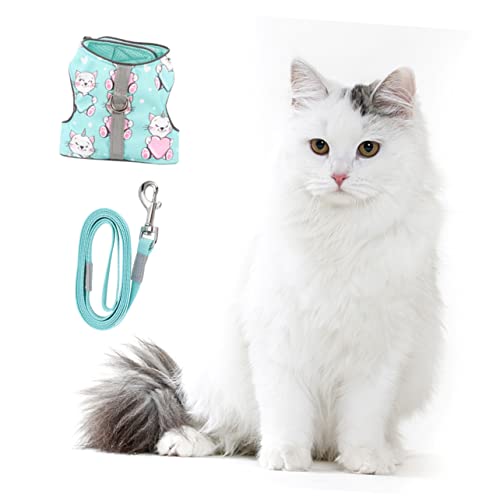 WOONEKY Haustier Katzengeschirr cat Leash cat Harnesses katzenzubehöhr Katzen zubehör Reflektorweste Katzengeschirr klein Leine Laufgeschirr für Katzen Laufweste für Katzen Polyester Green von WOONEKY