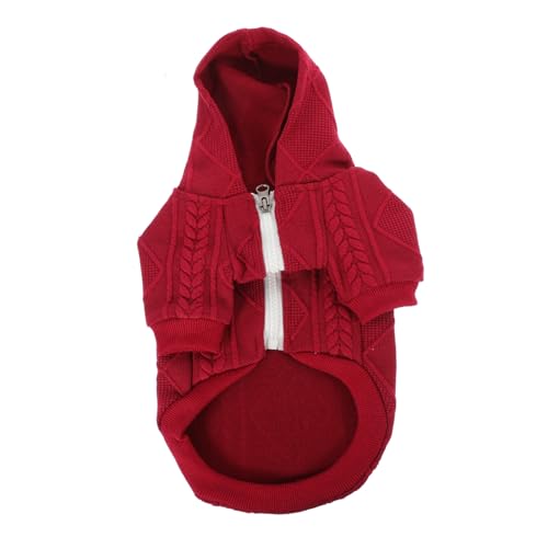 WOONEKY Haustier-Pullover Urlaub Hundebekleidung Kleiner Welpenpullover Warme Hundekleidung Winterliches Haustier Hundepullover Winter-Haustier-Outfit Rote Kapuzenjacke Welpen-Hoodie Garn von WOONEKY