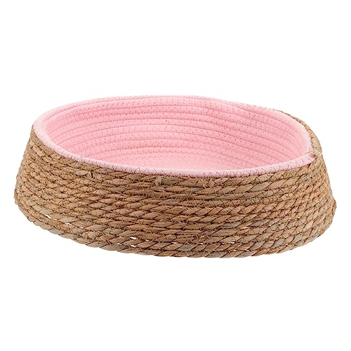 WOONEKY Haustierbett Aus Rattan Bequemes Nestbett Für Haustiere Katzenschlafversorgung Geflochtenes Katzenbett Kühlendes Haustiernest Gewebtes Kissen Für Haustier Hundebett Grasweide Rosa von WOONEKY