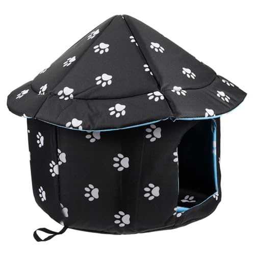 WOONEKY Haustierbett Katzenhaus im Freien Katzen-Hunde-Zelthütte warmes Welpenheim Katzenbett außen pet Bed haustierfeldbett Katzenheim Zuhause Katzenhaus Outdoor wetterfest Stoff Black von WOONEKY