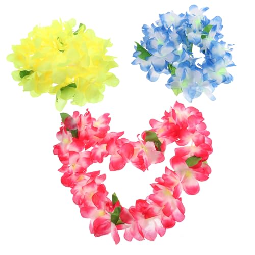 WOONEKY Hawaii-Halsketten 3St hawaiianische Leis-Halskette hawaiianische blumengirlande hawaiianische Blumenschleife Mottoparty Hawaii Hawaii-Themenparty Halsketten Blumen tanzen Girlande von WOONEKY