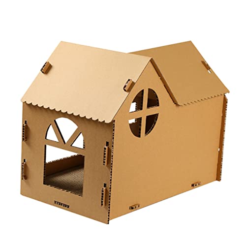 WOONEKY Katzenhaus Katzenkratzer aus Pappe Katze spielt Kätzchen Katzenkratzlounge katzenhöhle katzenmöbel Spielzeug Katzenkratzkarton Kätzchen Kratzbrett Wellpapier Light Brown von WOONEKY