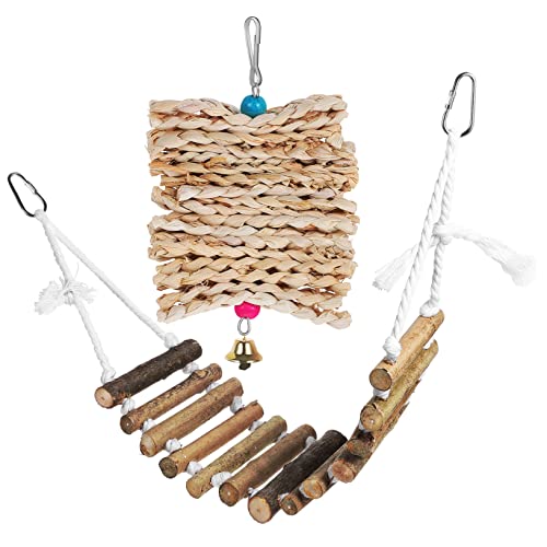 WOONEKY Kauspielzeug für Vögel Vogelschaukelleiter Vogelspielzeug für den Käfig Vogelzubehör knete Spielzeug chew Toy Birdcage Cornflakes-Kauspielzeug Vogel Hängebrücke Spielzeug hölzern von WOONEKY