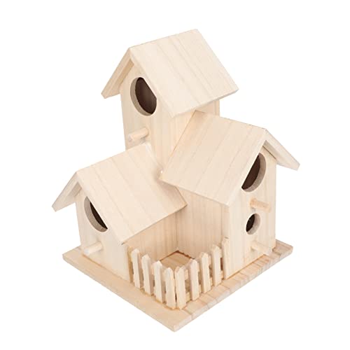 WOONEKY Vogelnest in Hausform dekorativer Vogel Outdoor-Spielzeug Vogelfutterhaus vogelhäuser für draußen vogelhäuser für Balkon Vogelspielzeug Vogel Papageienhaus Vogelhütte hölzern Khaki von WOONEKY