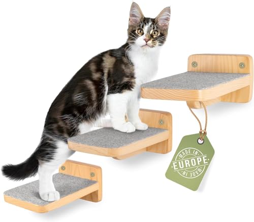 WOOWOOD® Kletterwand Katzen | Katzentreppen 3er-Set | Katzentreppe Wand | Katzen Kletterwand Set | Katzenleiter | Katzenwand Klettern | Catwalk Katze | Katzen Wand Klettern | M von WOOWOOD