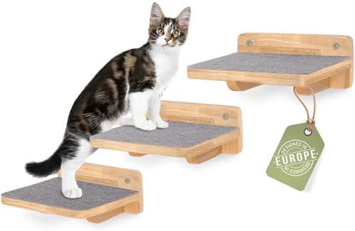 WOOWOOD® Kletterwand Katzen | Katzentreppen 3er-Set | Katzentreppe Wand | Katzen Kletterwand Set | Katzenleiter | Katzenwand Klettern | Catwalk Katze | Katzen Wand Klettern | XL von WOOWOOD