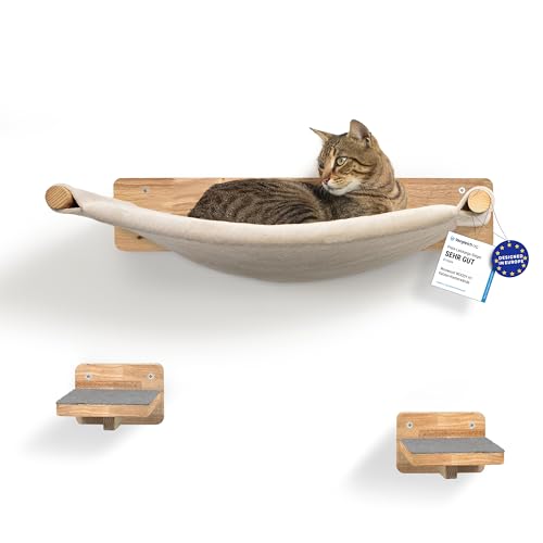 WOOWOOD® Kletterwand Katzen inkl. 2X Katzentreppe Wand [Massivholz] I Kratzbaum Wand I Hängematte Katze I Katzenwand I Wandkratzbaum I Katzenmöbel I Katzen Kletterwand von WOOWOOD