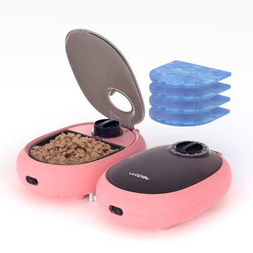 WOPET Automatischer Katzen-Futterspender FT60, 48-Stunden-Timer, Katzennapf mit Eisgel-Packung, Kühlfunktion, perfekt für Welpen und Kätzchen in Joghurt, Dose und Nassfutter (Rose Pink) von WOPET