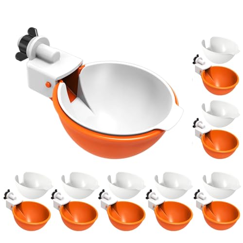 Große automatische Hühner-Bewässerungsbecher, Hühner-Wasser-Futterspender geeignet für Küken, Ente, Gans, Truthahn und Hase, DIY-Geflügel-Wasser-Futter-Set (8 Pack-Orange) von WORLEYX