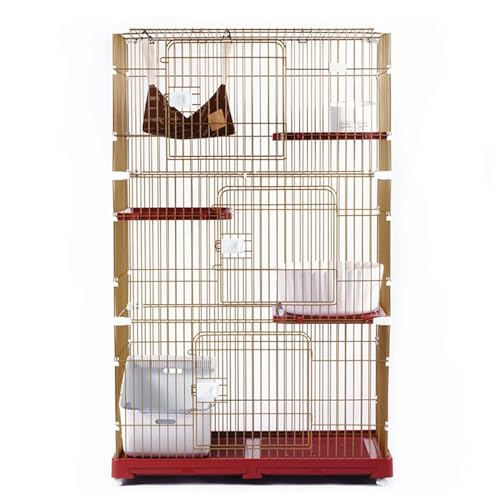 3-stöckiger Katzenkäfig aus Draht, Laufstall, großer Platz, 109,2 x 56,3 x 176,5 cm, für 1–3 Katzen, rote Katzenkiste von WOTZOV