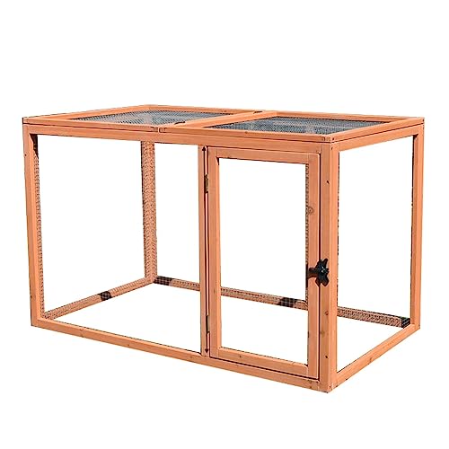 Freilaufgehege mit Netzabdeckung für Hühner, Kaninchen, Geflügel, Haustiere, Kaninchenstall, Katzen, Küken, Kleintierspielplatz, Käfig, Stall für den Garten，Brown 114.5x66x71.5cm von WOTZOV