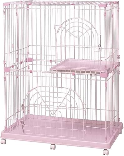 Haustierkäfig Haustiergehege Großer Haustierkäfig Haustierhütte Käfig mit Katzentoilette Innenbereich Extra großer Haustierkäfig mit freiem Platz，Pink 93 * 63 * 121cm von WOTZOV