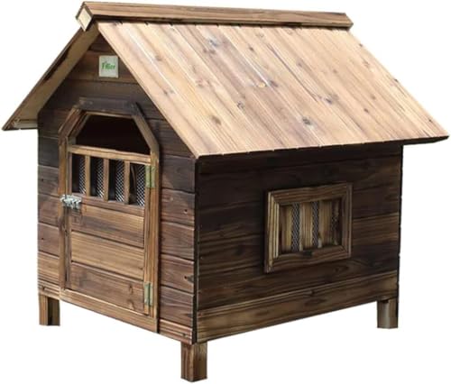 Holz-Haustierkiste mit Tür und Doppelfenstern Kleine und mittlere Outdoor-Haustier-Haustierprodukte，Braun 56x45x48cm von WOTZOV