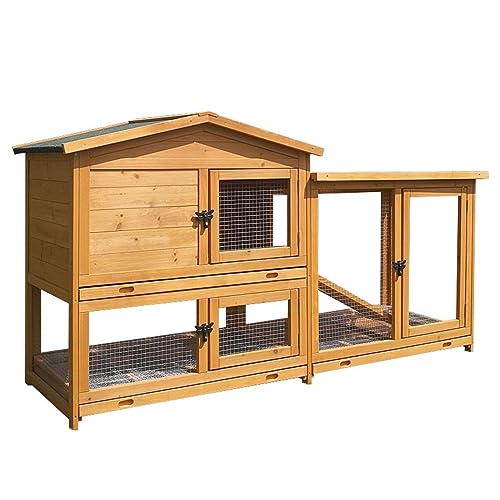 Kaninchenstall aus Holz, Hasenkäfig für drinnen und draußen, Kleintiere, Katzenheim mit Versteck für Kaninchen, Küken, Meerschweinchen und Igel, wetterfest，Brown 178x56x9，Brown 178x56x95cm von WOTZOV