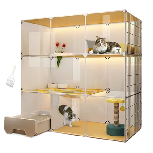 Katzenkäfig mit Katzentoilette, 3-stöckiges Katzengehege, großer Laufstall, abnehmbare Kiste, großer Auslauf, ideal für 1–2 Katzen von WOTZOV