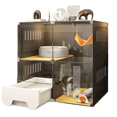 Katzenkiste, 2-stöckiger Katzenkäfig für den Innenbereich mit Katzentoilette für 1–2 Katzen, Schwarz, 28,3" L x 18,5" B x 28,3" H von WOTZOV