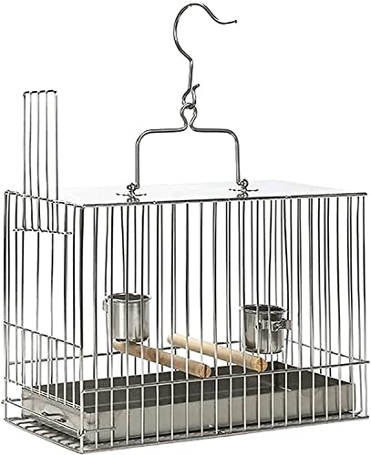 Vogelkäfig, quadratisch, aus Metall, tragbarer Vogeltransporter mit 2 Futterspendern aus Edelstahl zum Aufhängen, leicht zu reinigender Vogelkäfig, neuartiges Design，Large von WOTZOV