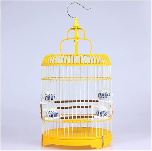 Vogelkäfige Hängende Vogelkäfige Kleine Bauchmuskeln Rundes Vogelhaus Einfacher Vintage-Vogelkäfig Tragbarer Vogelhausträger für die Terrasse im Hinterhof Leicht zu tragen，Yellow+Full Set von WOTZOV