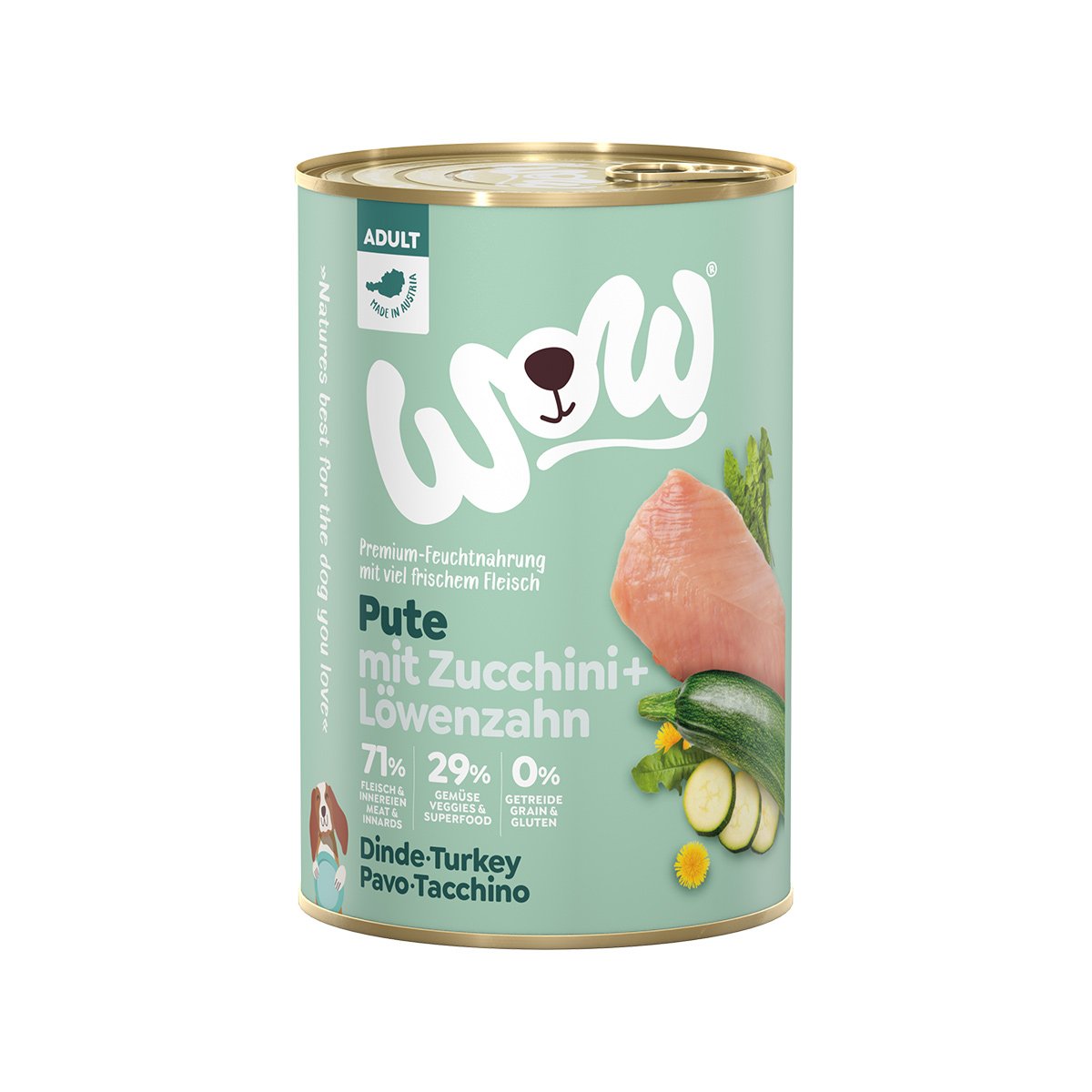 WOW Adult Pute mit Zuchhini und Löwenzahn 6x400g von WOW!