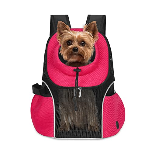 WOYYHO Haustier-Hundetragerucksack für kleine Hunde, belüfteter Netzstoff, Reiserucksack mit Sicherheitsgurt für Reisen, Wandern, Radfahren, Outdoor-Abenteuer (Größe L: 4,5-6,4 kg, Rethink Pink) von WOYYHO