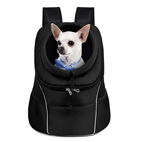 WOYYHO Haustier-Hundetragetasche Rucksack Welpen Hund Reisetasche Fronttasche Atmungsaktiv Head-Out Rucksack Tragetasche für kleine Hunde Katzen Kaninchen (M (bis zu 4,5 kg), alles schwarz) von WOYYHO