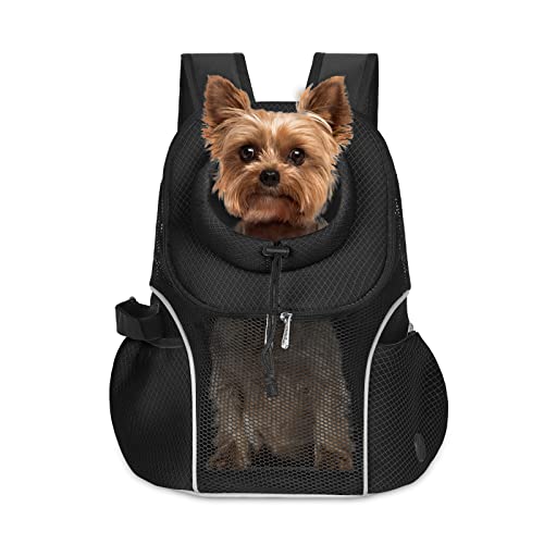 WOYYHO Haustier-Hundetragetasche Rucksack für kleine Hunde, belüftetes Netzgewebe, Reiserucksack mit Sicherheitsgurt für Reisen, Wandern, Radfahren, Outdoor-Einsatz (L (4,5-6,4 kg), Schwarz) von WOYYHO