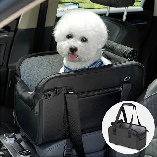 WOYYHO Hundeautositz mit Sicherheitsgurt und Netzbezug, seitliche Aufbewahrungstaschen, Konsole, Hundeautositz, verdickter Haustier-Booster-Autositz, wasserdicht, leicht zu reinigen, für Welpen, 0 - 9 von WOYYHO