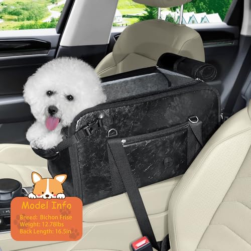 WOYYHO Konsole Hund Autositz für kleine Hunde Mittelkonsole Hund Autositz Wasserdicht mit Sicherheitsgurt Aufbewahrungstasche Welpen Auto Sitzerhöhung für kleine Hunde Katzen unter 6,8 kg (Schwarz) von WOYYHO