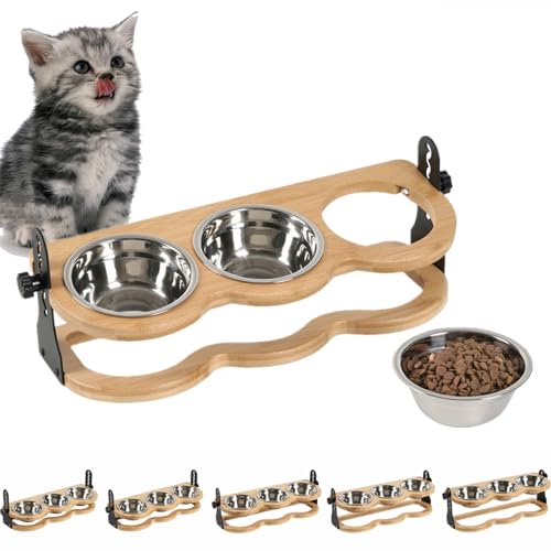 WPAJIRZO Katzennapf erhöht 3er Set, Ergonomischer Futternapf Katzen Futterstation mit 3 Näpfe höhenverstellbar in 10 Stufen, Edelstahl Fressnapf und Wassernapf für Katzen und Welpe von WPAJIRZO