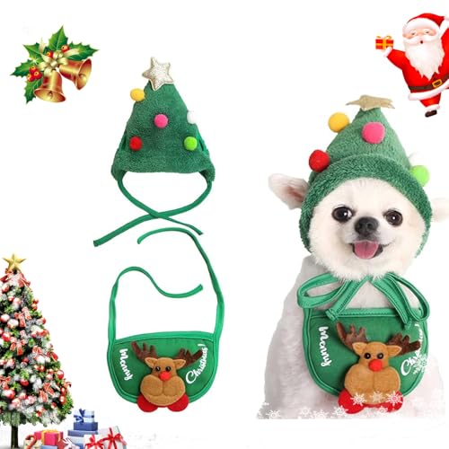 Bezaubernde Weihnachtsbaum-Pompon-Mütze,Weihnachtsmannmütze für Hunde,Weihnachtsmütze für Hunde, lustige weiche Weihnachtsmützen für Hunde,Plüsch-Kopfbedeckung,Kostüm für Weihnachtsfeiern (A,M) von WQTHU