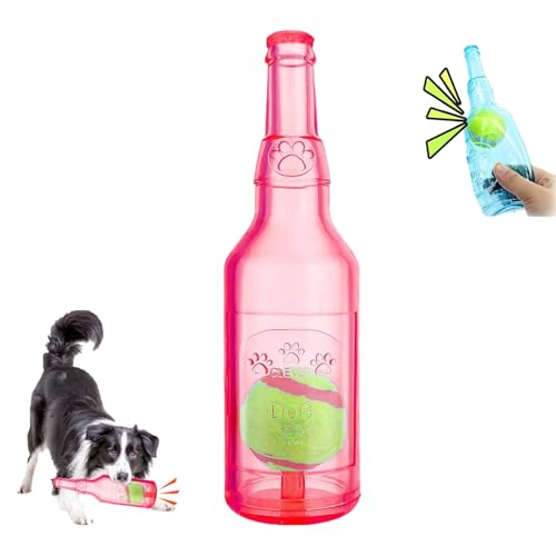 WQTHU Crunchnplay-Flaschenspielzeug für Hunde,Interessantes quietschendes Hundespielzeug,Hundespielzeug aus Gummiwasserflasche mit Tennisball,Interaktives Hundespielzeug gegen Langeweile (A) von WQTHU