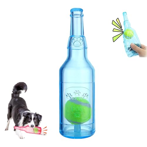 WQTHU Crunchnplay-Flaschenspielzeug für Hunde,Interessantes quietschendes Hundespielzeug,Hundespielzeug aus Gummiwasserflasche mit Tennisball,Interaktives Hundespielzeug gegen Langeweile (B) von WQTHU