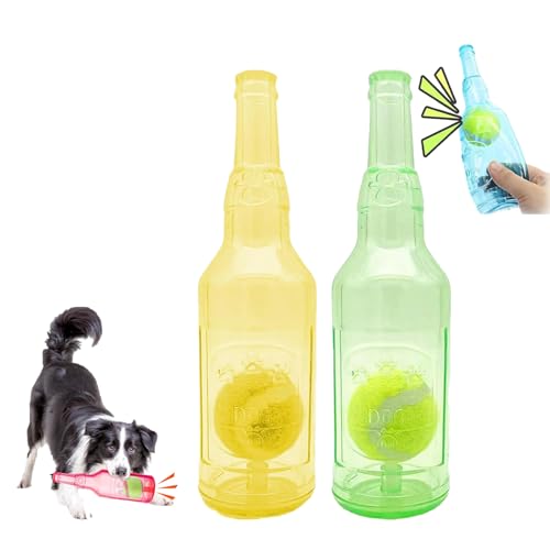 WQTHU Crunchnplay-Flaschenspielzeug für Hunde,Interessantes quietschendes Hundespielzeug,Hundespielzeug aus Gummiwasserflasche mit Tennisball,Interaktives Hundespielzeug gegen Langeweile (C+D) von WQTHU