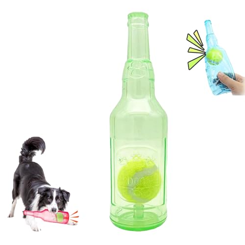 WQTHU Crunchnplay-Flaschenspielzeug für Hunde,Interessantes quietschendes Hundespielzeug,Hundespielzeug aus Gummiwasserflasche mit Tennisball,Interaktives Hundespielzeug gegen Langeweile (D) von WQTHU