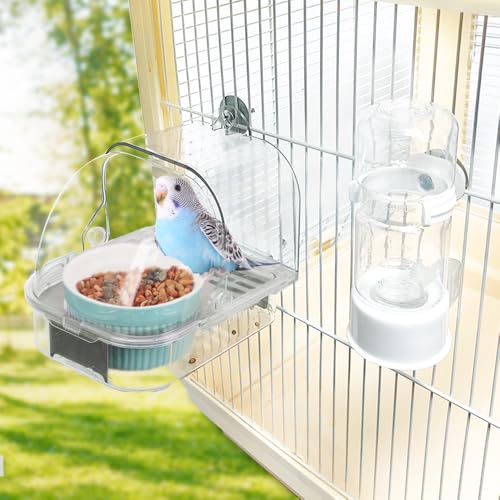 No Mess Automatisches Vogelfutterhaus, Wasserspender-Set, Vogelfutterstation, Käfigzubehör, Sittich-Futterstation, Wasserspender für Käfig, Nymphensittiche, Eichhörnchen, Finken, Lovebirds von WQY GroceryShop