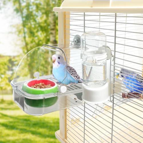 WQY Groceryshop No Mess Vogelfutterspender Wasserspender-Set, 3 Verwendungsmöglichkeiten, Papageien-Futterkäfigzubehör, Sittichsamenbehälter, Futterspender für Käfig, Nymphensittiche, Eichhörnchen, von WQY GroceryShop