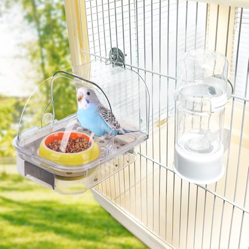 WQY Groceryshop No Mess Vogelfutterstation, Wasserspender-Set, Vogelfutterstation, Käfigzubehör, Sittich-Futterstation, Wasserspender für Käfig, Nymphensittiche, Eichhörnchen, Finken, Lovebirds von WQY GroceryShop