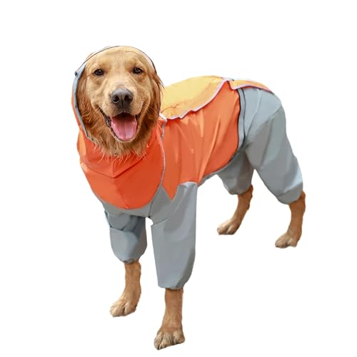 Hunderegenmantel, wasserdichte Hunderegenmäntel für große Hunde, leichte Regenjacke, 4-Bein-Haustierponcho mit Kapuze, Regenkleidung mit Leinenloch, Schwanzabdeckung für männliche und weibliche H von WQZStar