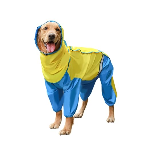 U Hunderegenmantel, wasserdichte Hunderegenmäntel für große Hunde, leichte Regenjacke, 4-Bein-Haustierponcho mit Kapuze, Regenbekleidung mit Leinenloch, Schwanzabdeckung für männliche und weiblic von WQZStar